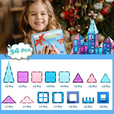 Magnetic Tiles Building Blocks for 3 4 5 6 7 8+ Years Old Boys Girls Colorful Magnet Stacking Toys Birthday Gift for Toddlers STEM Preschool Educational Construction Tiles Set for Kids (Blue) in Kuwait