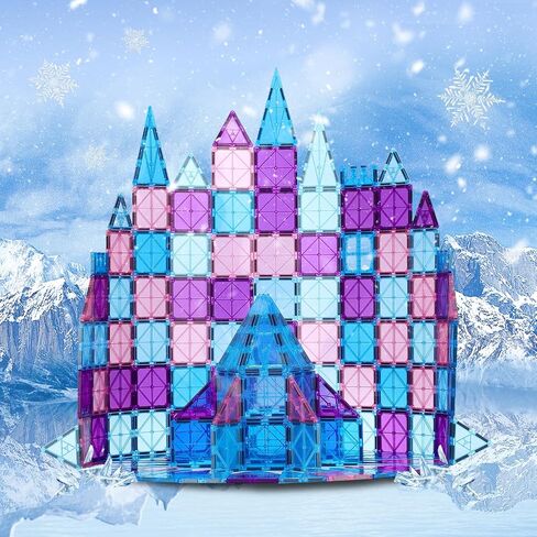 Magnetic Tiles Building Blocks for 3 4 5 6 7 8+ Years Old Boys Girls Colorful Magnet Stacking Toys Birthday Gift for Toddlers STEM Preschool Educational Construction Tiles Set for Kids (Blue) in Kuwait