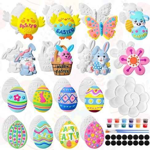 Soulchen 16 Sets Halloween DIY Painting Kits Unpainted DIY Ceramic to Paint Pumpkin Ghost Bat Skull Witch Gnome Cat Ready to Paint Refrigerator Magnets for Classroom Activity Halloween Gifts in Saudi Arabia