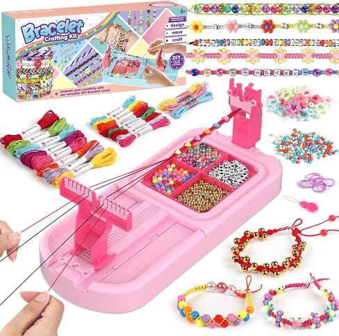 Friendship Bracelet Making Kit, Arts and Crafts Loom Bracelet Maker for Kids, Jewelry String Making supplies with 3 Thread Styles & 6 Bead Types, Christmas Birthday Gifts for Girls Ages 6 7 8 9 10+ in Saudi Arabia