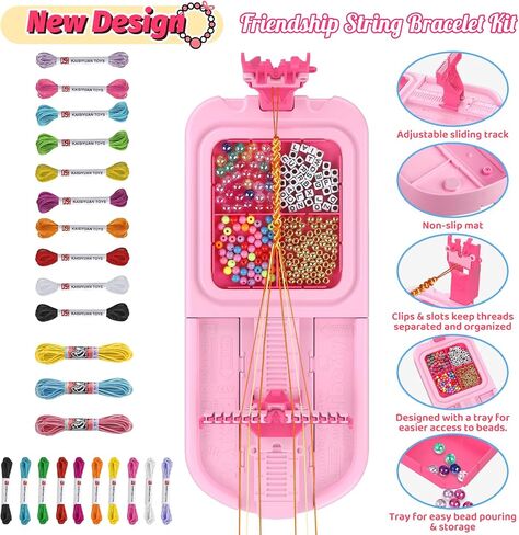 Friendship Bracelet Making Kit, Arts and Crafts Loom Bracelet Maker for Kids, Jewelry String Making supplies with 3 Thread Styles & 6 Bead Types, Christmas Birthday Gifts for Girls Ages 6 7 8 9 10+ in Saudi Arabia