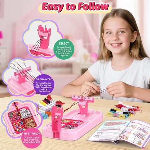 Friendship Bracelet Making Kit, Arts and Crafts Loom Bracelet Maker for Kids, Jewelry String Making supplies with 3 Thread Styles & 6 Bead Types, Christmas Birthday Gifts for Girls Ages 6 7 8 9 10+ in Saudi Arabia