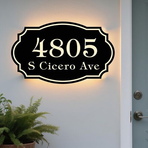 Custom Backlit LED House Numbers: Customizable Exterior LED Illuminated Powered Lighted Weatherproof Street Address Modern Camelot Signs Plate Personalized for Home Yard in Saudi Arabia