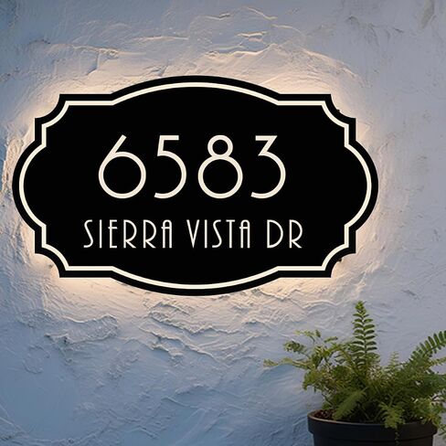 Custom Backlit LED House Numbers: Customizable Exterior LED Illuminated Powered Lighted Weatherproof Street Address Modern Camelot Signs Plate Personalized for Home Yard in Saudi Arabia