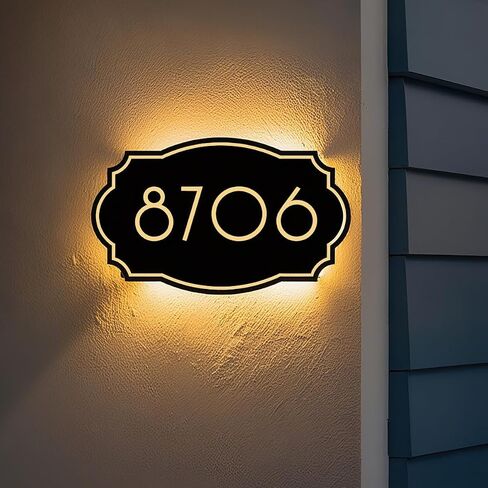 Custom Backlit LED House Numbers: Customizable Exterior LED Illuminated Powered Lighted Weatherproof Street Address Modern Camelot Signs Plate Personalized for Home Yard in Saudi Arabia