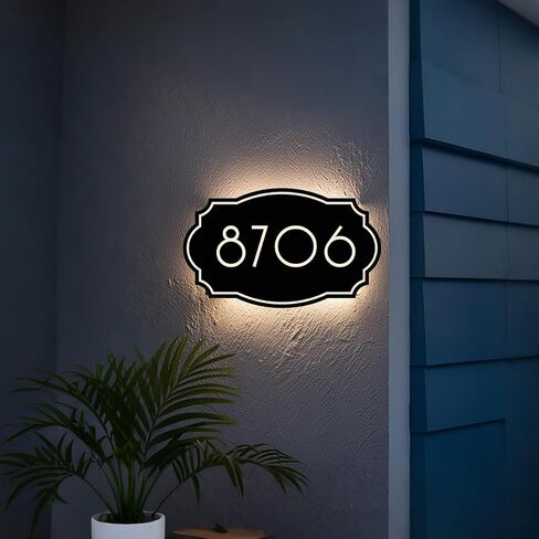 Custom Backlit LED House Numbers: Customizable Exterior LED Illuminated Powered Lighted Weatherproof Street Address Modern Camelot Signs Plate Personalized for Home Yard in Saudi Arabia