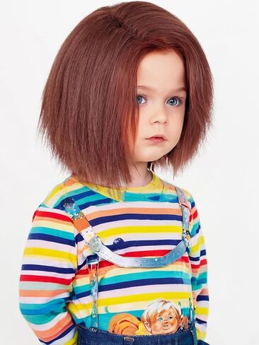 Kids Brown Creepy Doll Killer Costume Wig Red Brown Synthetic Hair for Child Girls Boys Toddler Halloween Party in Kuwait