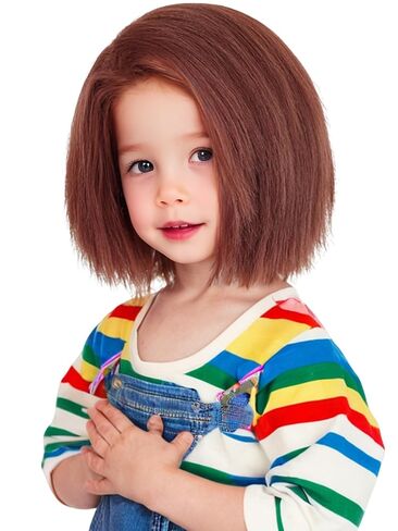Kids Brown Creepy Doll Killer Costume Wig Red Brown Synthetic Hair for Child Girls Boys Toddler Halloween Party in Kuwait