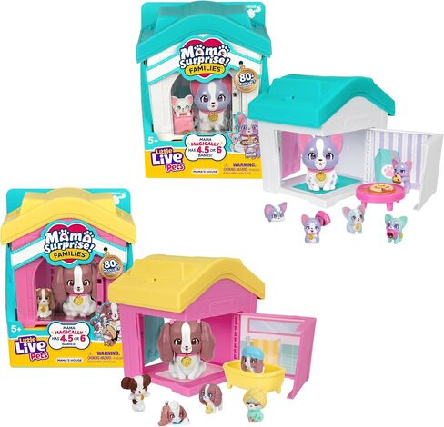 Little Live Pets Dog House Playet Pack ، عائلات Mama المفاجئة مع 7 أنماط متنوعة ، لعبة تفاعلية للعب الكلاب للأطفال 5+ in Kuwait