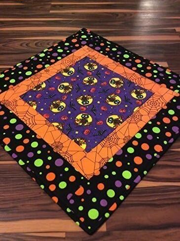 Halloween Table Topper Novelty Spooky Owls Spider Webs Patchwork Handmade Quilt Squares Table Runner Centerpiece Orange Black Purple in Saudi Arabia