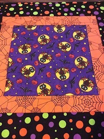 Halloween Table Topper Novelty Spooky Owls Spider Webs Patchwork Handmade Quilt Squares Table Runner Centerpiece Orange Black Purple in Saudi Arabia