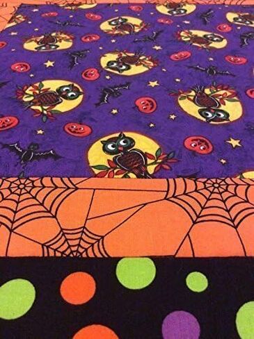 Halloween Table Topper Novelty Spooky Owls Spider Webs Patchwork Handmade Quilt Squares Table Runner Centerpiece Orange Black Purple in Saudi Arabia