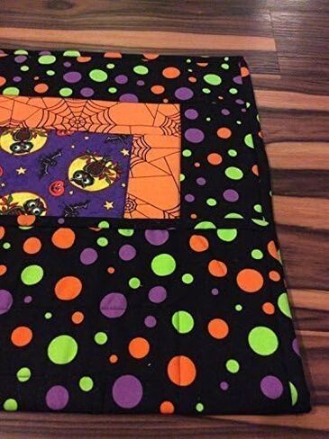 Halloween Table Topper Novelty Spooky Owls Spider Webs Patchwork Handmade Quilt Squares Table Runner Centerpiece Orange Black Purple in Saudi Arabia