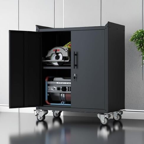 Metal Garage Storage Cabinet with Wheels,Adjustable Shelves with Doors and Lock,Sturdy and Durable Heavy Duty Utility Storage Cabinet for Office/Kitchen/Pantry Organizer in Saudi Arabia
