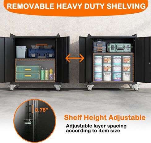 Metal Garage Storage Cabinet with Wheels,Adjustable Shelves with Doors and Lock,Sturdy and Durable Heavy Duty Utility Storage Cabinet for Office/Kitchen/Pantry Organizer in Saudi Arabia