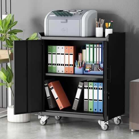 Metal Garage Storage Cabinet with Wheels,Adjustable Shelves with Doors and Lock,Sturdy and Durable Heavy Duty Utility Storage Cabinet for Office/Kitchen/Pantry Organizer in Saudi Arabia