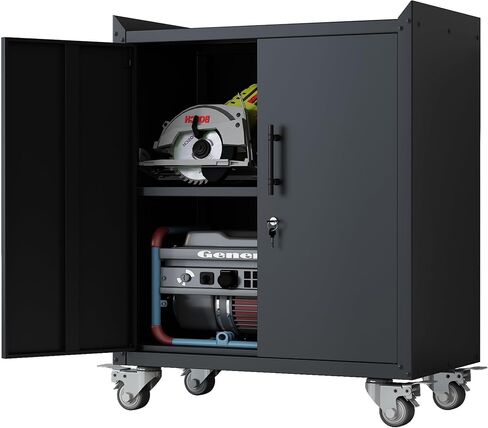 Metal Garage Storage Cabinet with Wheels,Adjustable Shelves with Doors and Lock,Sturdy and Durable Heavy Duty Utility Storage Cabinet for Office/Kitchen/Pantry Organizer in Saudi Arabia