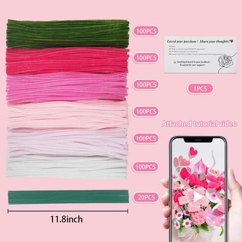 Amhameton 620 PCS Pink Pipe Cleaners Bulk ، 6 Cleftion Pipe Claners ، CHENILLE SYS FOR DIY Flower Bouquet مع الأسلاك الأزهار ، وهدية إبداعية ، مستلزمات الزهور الأبدية لزخارف الحفلات in Kuwait