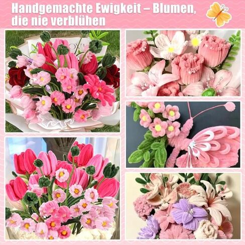 Amhameton 620 PCS Pink Pipe Cleaners Bulk ، 6 Cleftion Pipe Claners ، CHENILLE SYS FOR DIY Flower Bouquet مع الأسلاك الأزهار ، وهدية إبداعية ، مستلزمات الزهور الأبدية لزخارف الحفلات in Kuwait