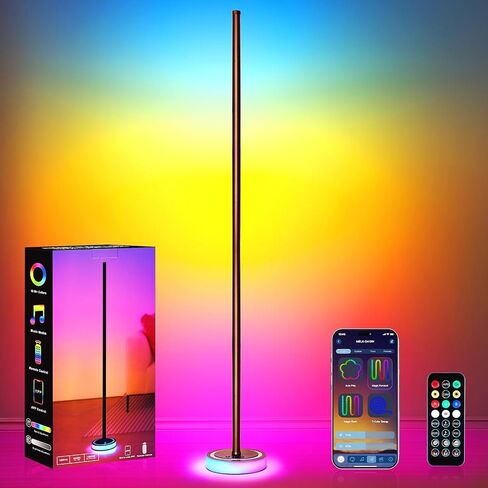 Smart RGBICW Corner Floor Lamp with App & Remote Control - 16 Million Colors, Music Sync, Timer Setting, Dimmable Ambient Lighting LED Standing Lamp for Bedroom, Living Room, Gaming Room & Home Decor in Saudi Arabia