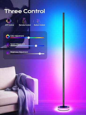 Smart RGBICW Corner Floor Lamp with App & Remote Control - 16 Million Colors, Music Sync, Timer Setting, Dimmable Ambient Lighting LED Standing Lamp for Bedroom, Living Room, Gaming Room & Home Decor in Saudi Arabia