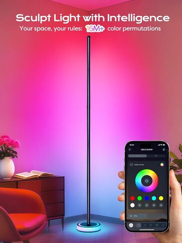Smart RGBICW Corner Floor Lamp with App & Remote Control - 16 Million Colors, Music Sync, Timer Setting, Dimmable Ambient Lighting LED Standing Lamp for Bedroom, Living Room, Gaming Room & Home Decor in Saudi Arabia