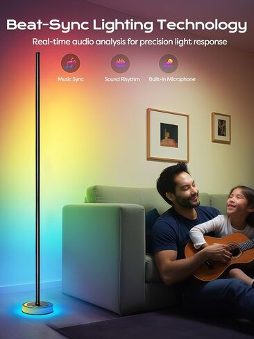 Smart RGBICW Corner Floor Lamp with App & Remote Control - 16 Million Colors, Music Sync, Timer Setting, Dimmable Ambient Lighting LED Standing Lamp for Bedroom, Living Room, Gaming Room & Home Decor in Saudi Arabia