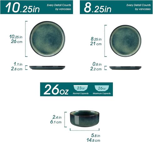 vancasso Starry 18 Pieces Dinnerware Sets for 6, Green Reactive Glaze Dishes Sets, Ceramic Plates and Bowls Set, Dinner Salad Dessert Plates, and Cereal Bowls Set, Dishwasher and Microwave Safe in Kuwait