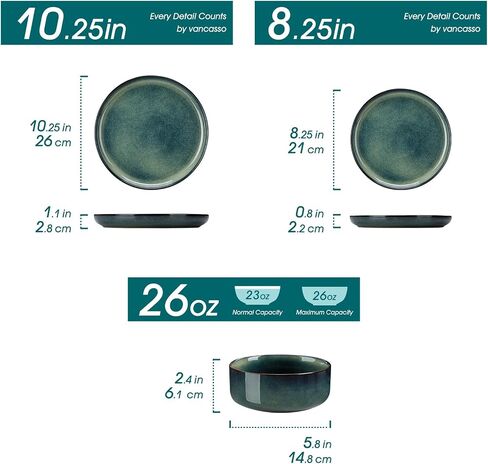 vancasso Starry 18 Pieces Dinnerware Sets for 6, Green Reactive Glaze Dishes Sets, Ceramic Plates and Bowls Set, Dinner Salad Dessert Plates, and Cereal Bowls Set, Dishwasher and Microwave Safe in Kuwait