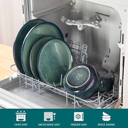 vancasso Starry 18 Pieces Dinnerware Sets for 6, Green Reactive Glaze Dishes Sets, Ceramic Plates and Bowls Set, Dinner Salad Dessert Plates, and Cereal Bowls Set, Dishwasher and Microwave Safe in Kuwait
