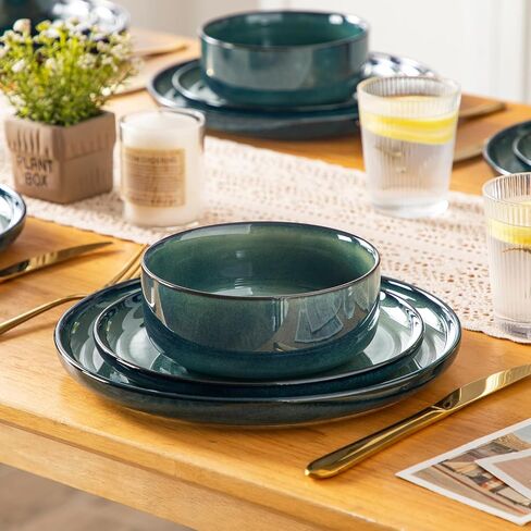 vancasso Starry 18 Pieces Dinnerware Sets for 6, Green Reactive Glaze Dishes Sets, Ceramic Plates and Bowls Set, Dinner Salad Dessert Plates, and Cereal Bowls Set, Dishwasher and Microwave Safe in Kuwait