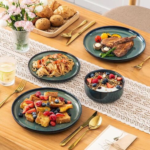 vancasso Starry 18 Pieces Dinnerware Sets for 6, Green Reactive Glaze Dishes Sets, Ceramic Plates and Bowls Set, Dinner Salad Dessert Plates, and Cereal Bowls Set, Dishwasher and Microwave Safe in Kuwait