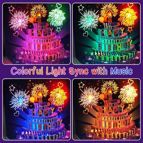 Fireworks Birthday Cards, 3D Pop Up Blowable Cake Greeting Cards with Lights Music, Happy Birthday Gifts for Women Men Kids Mom Dad Grandma in Kuwait