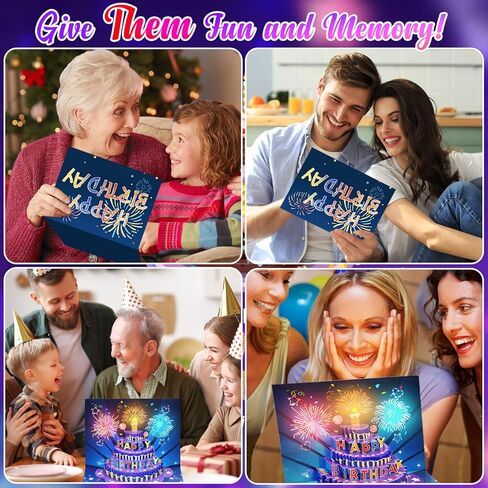Fireworks Birthday Cards, 3D Pop Up Blowable Cake Greeting Cards with Lights Music, Happy Birthday Gifts for Women Men Kids Mom Dad Grandma in Kuwait