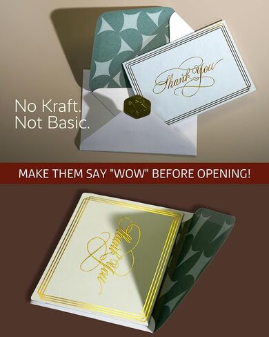 UKEE's 100 Pack Luxury Upgrade Thank Thank You With With Occase Bulk - فارغة شكرًا لك بطاقات | إحباط الذهب المزدوج والحدود ، 4 ألوان مع مربع هدايا لملاحظات الزفاف/الأعمال التجارية الصغيرة/الطفل والعرائس دش in Kuwait