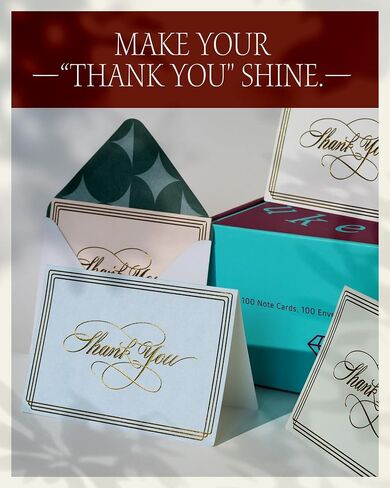 UKEE's 100 Pack Luxury Upgrade Thank Thank You With With Occase Bulk - فارغة شكرًا لك بطاقات | إحباط الذهب المزدوج والحدود ، 4 ألوان مع مربع هدايا لملاحظات الزفاف/الأعمال التجارية الصغيرة/الطفل والعرائس دش in Kuwait