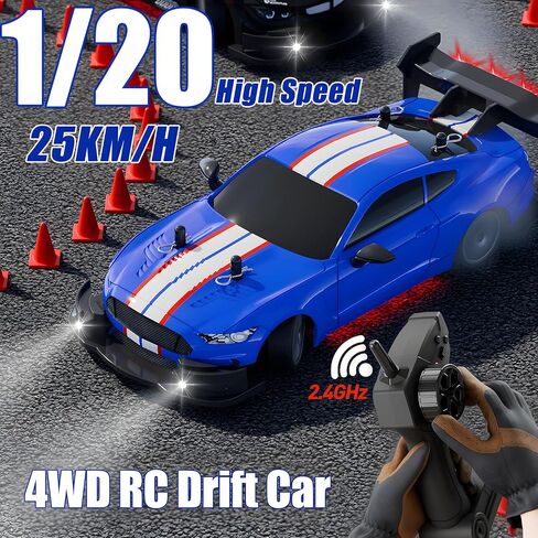 1:20 RC Drift Car للأطفال ، 4WD 2.4 جيجا هرتز 30km/H سيارة التحكم عن بُعد عالية السرعة ، سيارة رياضية رياضية مع أضواء LED ، إطارات الانجراف ＆ 2 بطاريات (Red 01) in Saudi Arabia