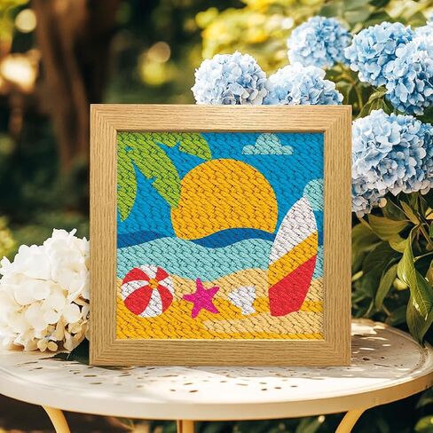 ORIGACH 2 Set Embroidery Punch Needle Kit with Frame, Summer Beach Needle Punching Kit with Patterns, Threads, Tools & Instructions for Beginners & Adults, DIY Wall Hanging Decor in Saudi Arabia