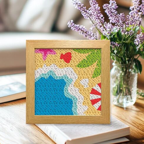 ORIGACH 2 Set Embroidery Punch Needle Kit with Frame, Summer Beach Needle Punching Kit with Patterns, Threads, Tools & Instructions for Beginners & Adults, DIY Wall Hanging Decor in Saudi Arabia