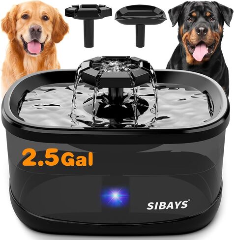 SIBAYS 2.5Gal/9.5L Dog Water Fountain for Large Dogs, 3 Flow Modes Large Pet Water Fountain for Cats, Automatic Dog Water Bowl Dispenser with 7" Filter & Smart LED Pump, Quiet, BPA-Free Material(FS68) in Kuwait