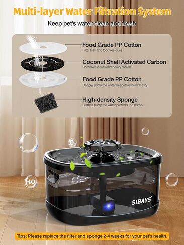SIBAYS 2.5Gal/9.5L Dog Water Fountain for Large Dogs, 3 Flow Modes Large Pet Water Fountain for Cats, Automatic Dog Water Bowl Dispenser with 7" Filter & Smart LED Pump, Quiet, BPA-Free Material(FS68) in Kuwait