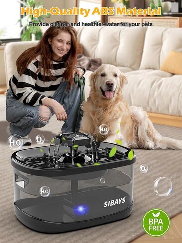 SIBAYS 2.5Gal/9.5L Dog Water Fountain for Large Dogs, 3 Flow Modes Large Pet Water Fountain for Cats, Automatic Dog Water Bowl Dispenser with 7" Filter & Smart LED Pump, Quiet, BPA-Free Material(FS68) in Kuwait