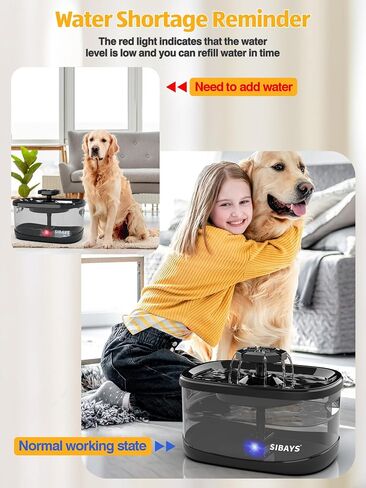 SIBAYS 2.5Gal/9.5L Dog Water Fountain for Large Dogs, 3 Flow Modes Large Pet Water Fountain for Cats, Automatic Dog Water Bowl Dispenser with 7" Filter & Smart LED Pump, Quiet, BPA-Free Material(FS68) in Kuwait