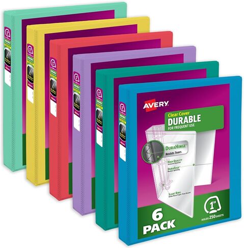 AVERY DANENT VIEW 3 Binders RING ، حلقات مائلة 1 بوصة ، سعة 250 ورقة ، ألوان زاهية متنوعة ، 6 عبوات (05631)-للمدرسة والمكتب والمعلمين والفصول الدراسية والتنظيم المنزلي in Kuwait