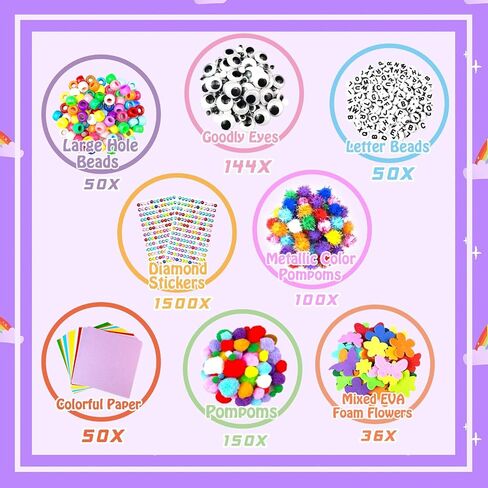 3000PCS الفنون والحرف لوازم الأطفال للأطفال مع منظفات الأنابيب صياغة كل ما في مربع الحرف الحرف اليدوية DIY للأطفال الذين تتراوح أعمارهم in Kuwait