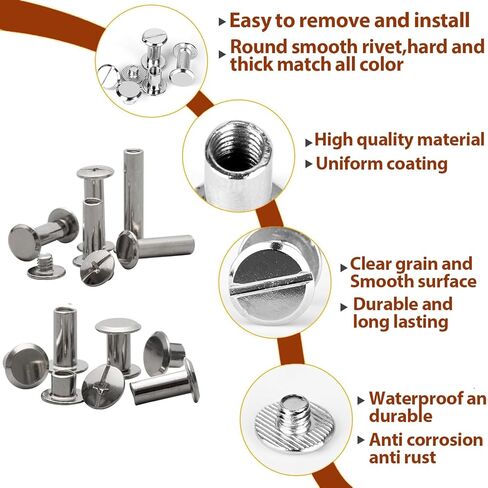 120Sets Chicago Screws Kit,Socell 6 Sizes Chicago Screws for Leather,Binding Screws Leather Rivet kit for Crafts, Clothing, Shoes, Belts, Bags, and Custom-Made Items(Silver, M5*4,5,6,8,10,12) in Kuwait