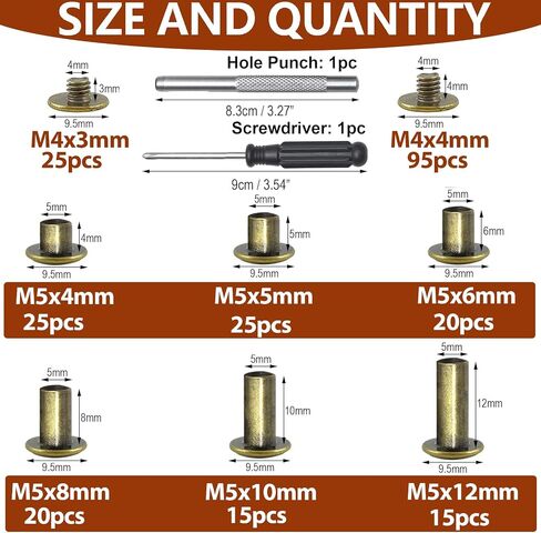 120Sets Chicago Screws Kit,Socell 6 Sizes Chicago Screws for Leather,Binding Screws Leather Rivet kit for Crafts, Clothing, Shoes, Belts, Bags, and Custom-Made Items(Silver, M5*4,5,6,8,10,12) in Saudi Arabia