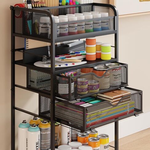 Art cart, 5 Tier Rolling Cart - Utility Cart with Storage Drawer and Wheels, Versatile Art & Craft Organizer for Home, Office, or Studio Ideal for Storing Brushes, Paints in Kuwait