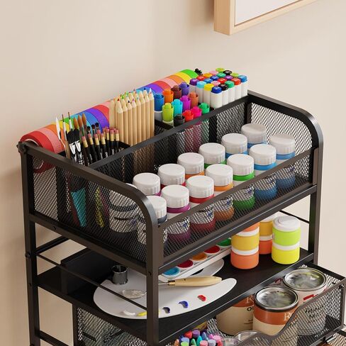 Art cart, 5 Tier Rolling Cart - Utility Cart with Storage Drawer and Wheels, Versatile Art & Craft Organizer for Home, Office, or Studio Ideal for Storing Brushes, Paints in Kuwait