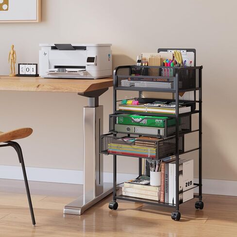 Art cart, 5 Tier Rolling Cart - Utility Cart with Storage Drawer and Wheels, Versatile Art & Craft Organizer for Home, Office, or Studio Ideal for Storing Brushes, Paints in Kuwait